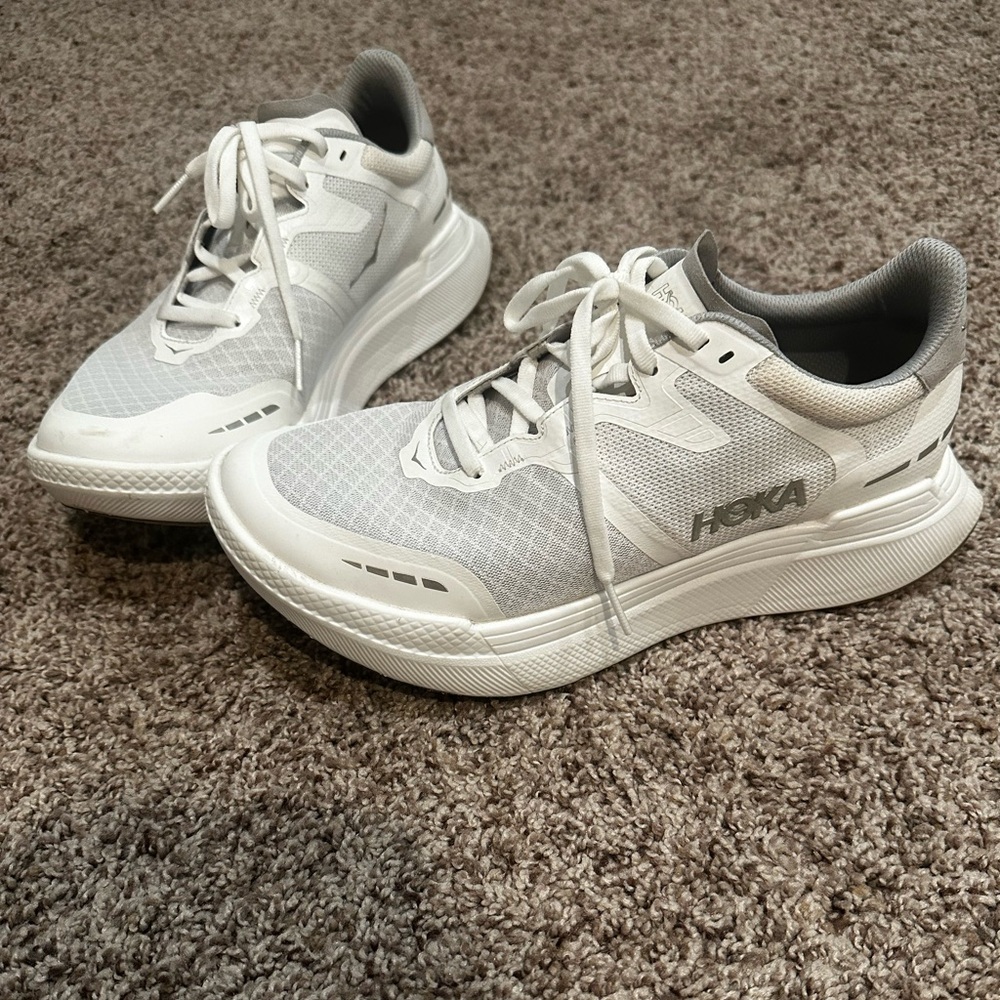 HOKA Women's White and Light Gray Athletic Running Shoes